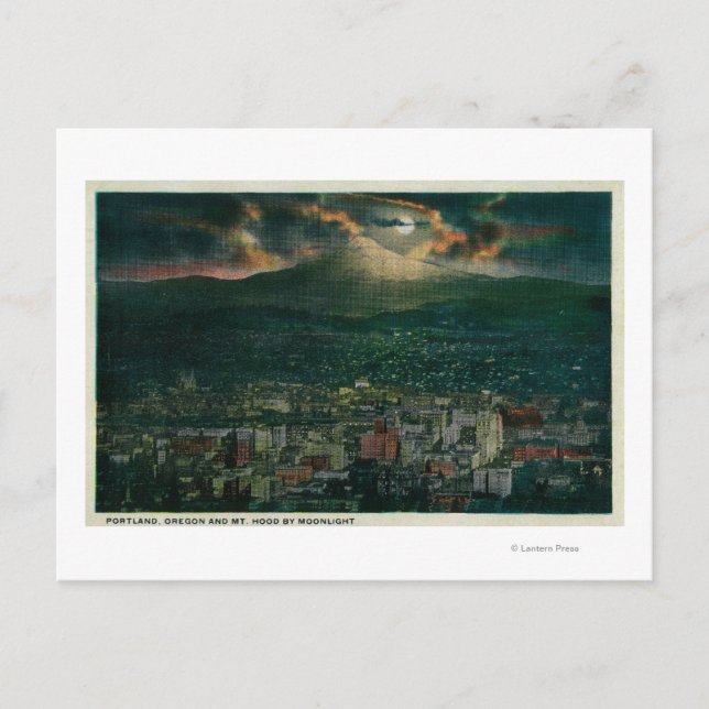 Portland und Berg Hood von Mondlicht Postkarte (Vorderseite)