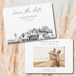 Portland Wedding Skyline Sketch Save the Date Einladung
