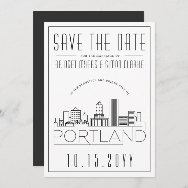 Portland Wedding | Stilisierte Skyline Save the Da Einladung (Vorne/Hinten)