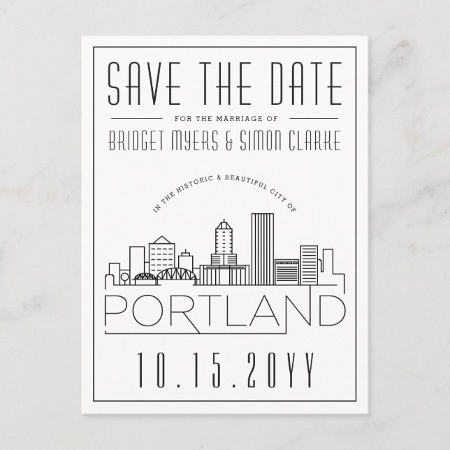 Portland Wedding | Stilisierte Skyline Save the Da Postkarte (Vorderseite)