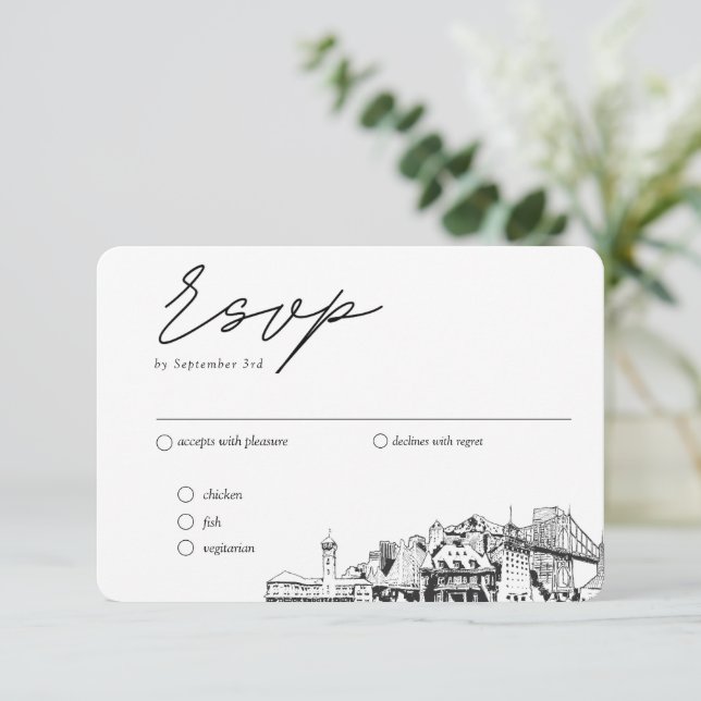 Portland Wedding Traditionelle UAWG Meal Optionen Begleitkarte (Stehend Vorderseite)