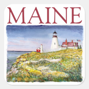 Portlandhauptleuchtturm-Maine-Aquarell-Malerei Quadratischer Aufkleber