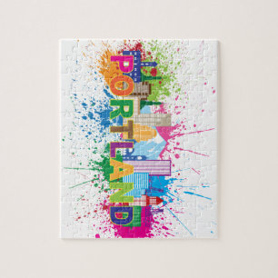 Portlandskyline-Farben-Spritzer-Illustration Puzzle