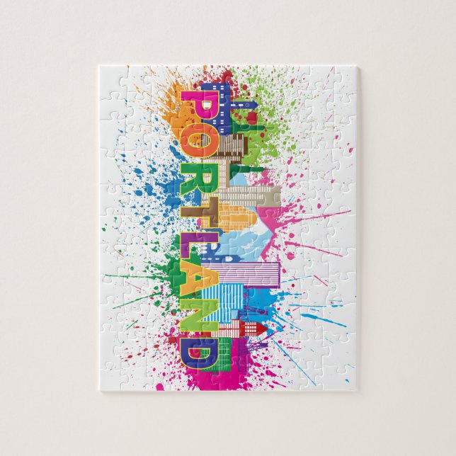 Portlandskyline-Farben-Spritzer-Illustration Puzzle (Vertikal)