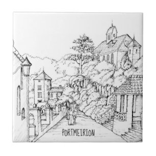 Portmeirion North Wales Pen und Ink Sketch Fliese