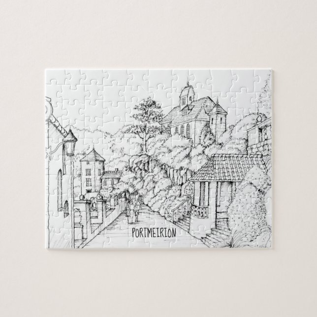 Portmeirion North Wales Pen und Tintenzeichnung Puzzle (Horizontal)