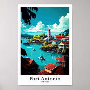 Porto Antonio Jamaica Vintage Reise Illustration Poster