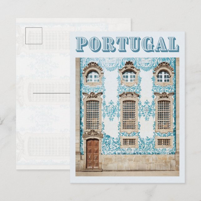 Porto Azulejo Church Wall, Portugal Travel Postkarte (Vorne/Hinten)