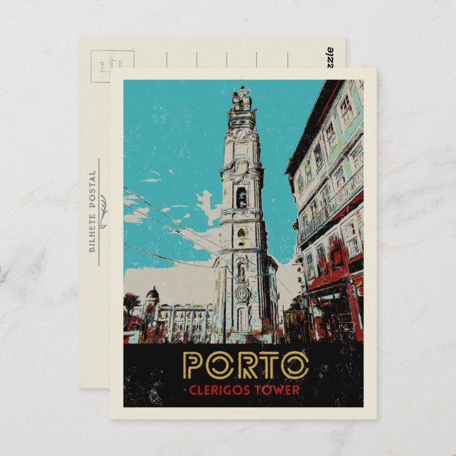 Porto Clerigos Tower Illustration Portugal Postkarte