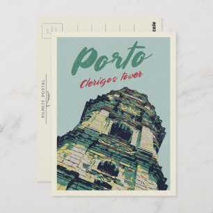 Porto Clerigos Tower Illustration Portugal Postkarte