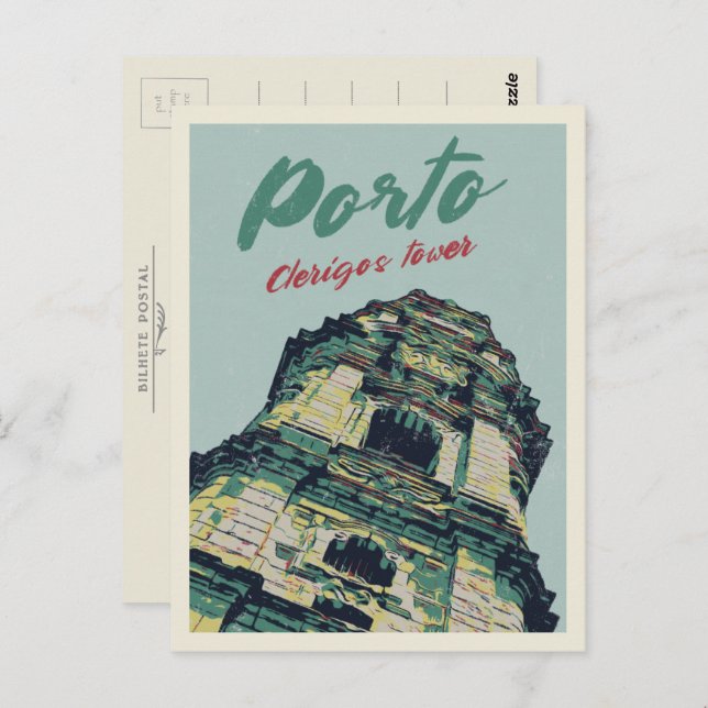 Porto Clerigos Tower Illustration Portugal Postkarte (Vorne/Hinten)
