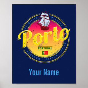 Porto in Portugal Schiff Retro Sunset Vintag Poster