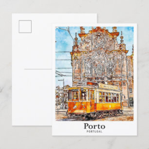 Porto Portugal Art Reisen Wasserfarben Hand zeichn Postkarte