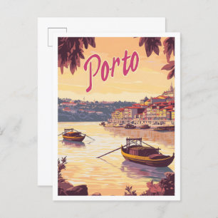 Porto Portugal Art Vintage Reise Illustration Postkarte