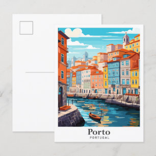 Porto Portugal Art Vintage Reise Illustration Postkarte