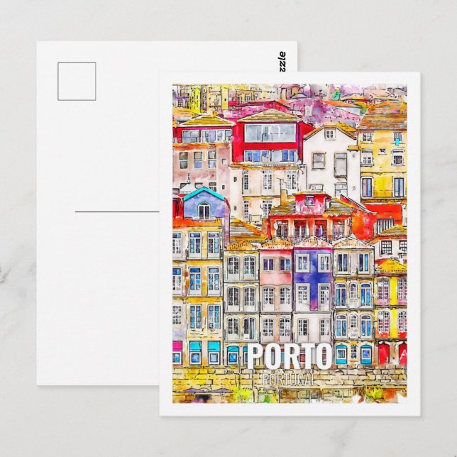 Porto Portugal Bekannte Wasserfarbskizze für Reise Postkarte (Vorne/Hinten)