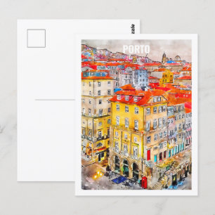 Porto Portugal Berühmte Reise Wasserfarben Skizze Postkarte