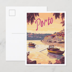Porto Portugal Kunst Vintage Reise Illustration Postkarte