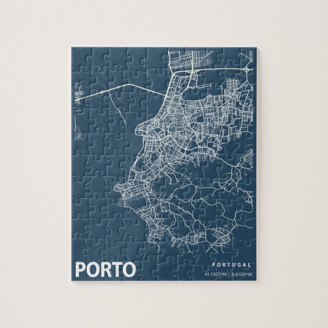 Porto Portugal Minimalistische Stadtplan Strecke A Puzzle (Vertikal)