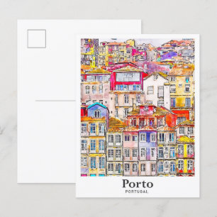 Porto Portugal Reise Wasserfarbe Handgezeichnet Postkarte