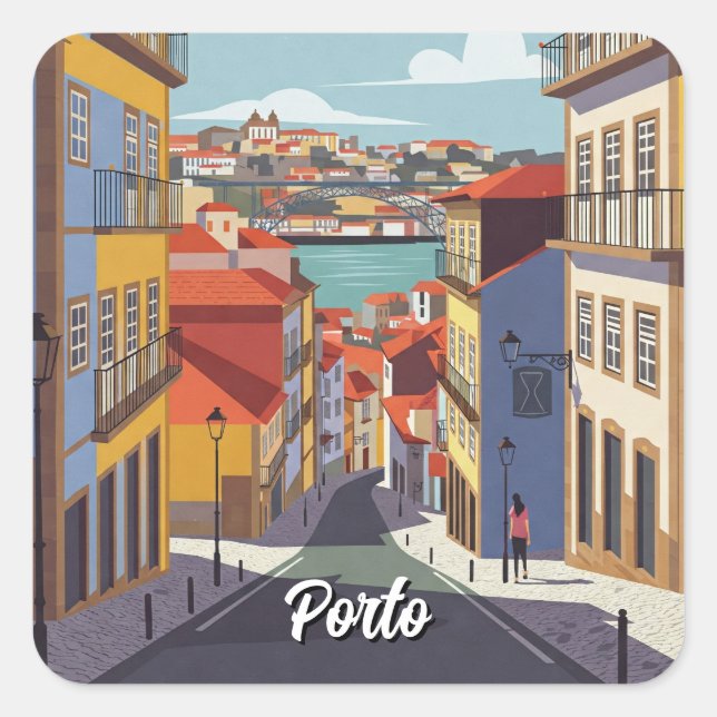 Porto Portugal Reisen Abstrakt Quadratischer Aufkleber (Vorderseite)