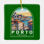 Porto Portugal Reisen Keramikornament<br><div class="desc">Porto Retro Vektor Reise Design. Porto ist eine Küstenstadt im Nordwesten Portugals,  die für ihre prächtigen Brücken und die Herstellung von Hafwein bekannt ist.</div>
