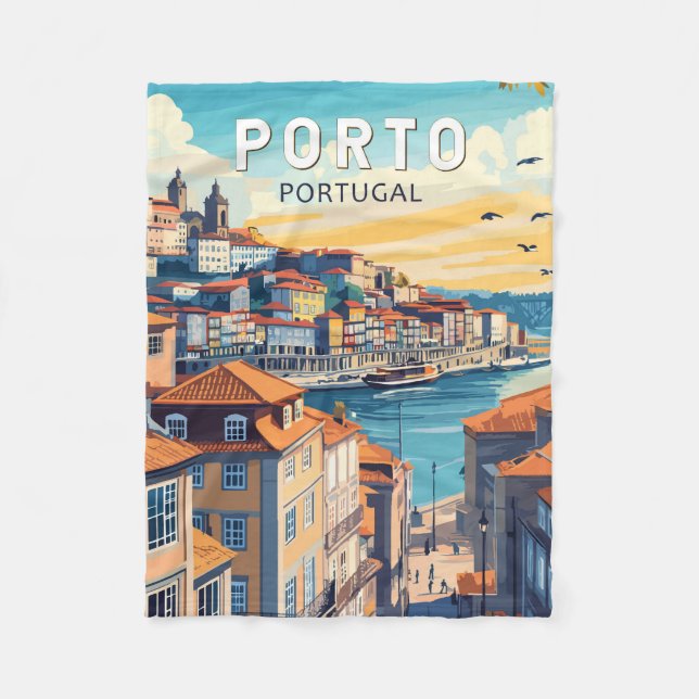 Porto Portugal Reisen Kunst Vintag Fleecedecke (Vorderseite)
