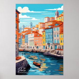 Porto Portugal Reisen Kunst, Vintage Illustration Poster
