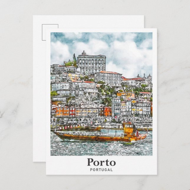 Porto Portugal Reisen Wasserfarben Sketch Hand zei Postkarte (Vorne/Hinten)