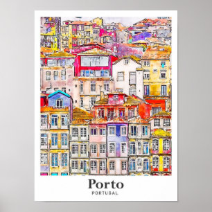 Porto Portugal Reisen Wasserfarbenhandzeichnung Poster