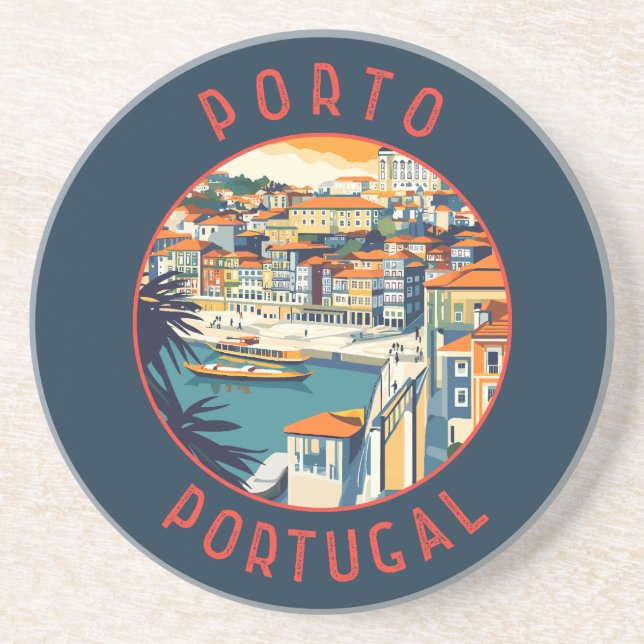Porto Portugal Retro Distressed Circle Getränkeuntersetzer (Vorne)