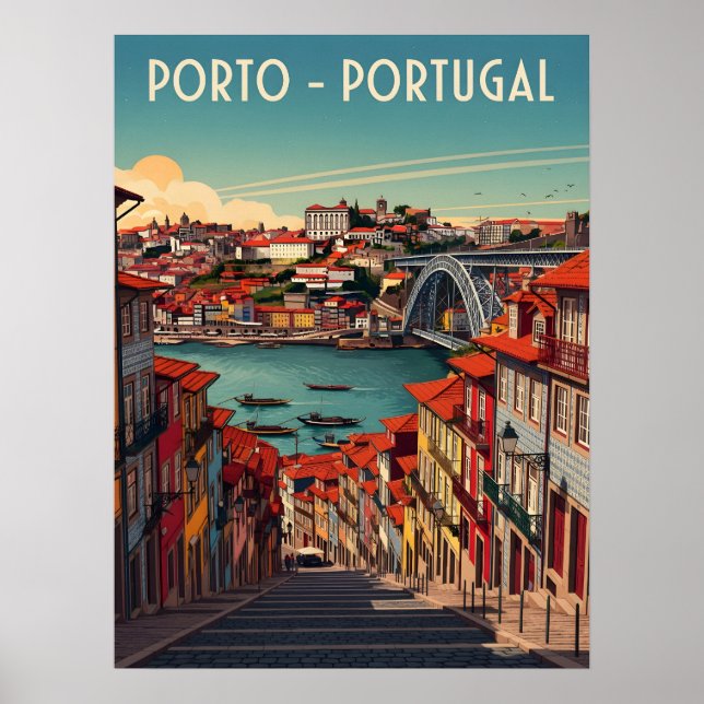 Porto, Portugal - Stadt und Fluss Poster (Vorne)