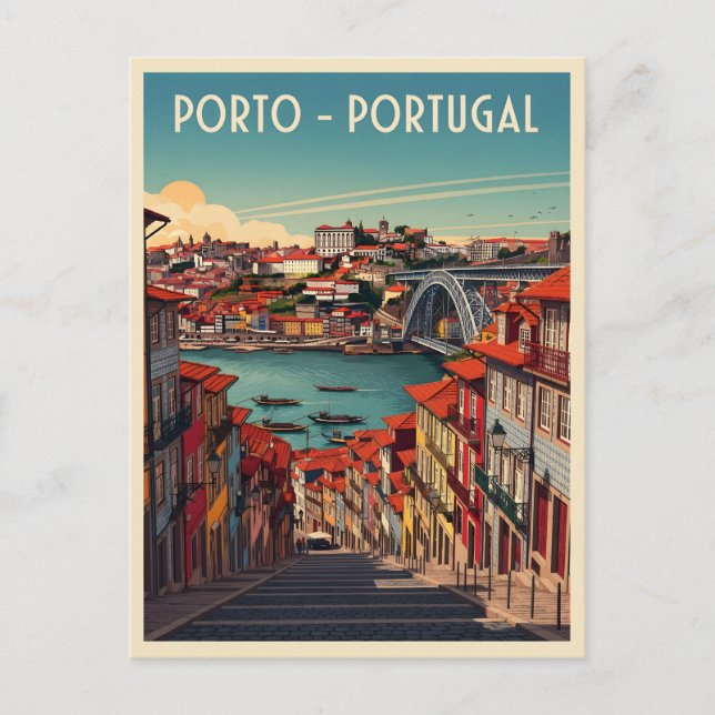 Porto, Portugal - Stadt und Fluss Postkarte (Vorderseite)