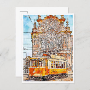 Porto Portugal Vintage Reise Aquarell Postkarte