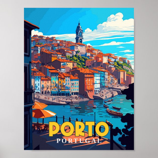 Porto Portugal Vintage Reise Illustration Poster (Vorne)