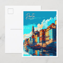 Porto Portugal Vintage Reise Illustration Postkarte