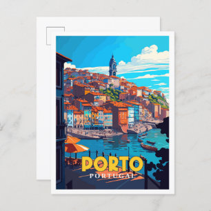 Porto Portugal Vintage Reise Illustration Postkarte