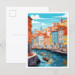 Porto Portugal Vintage-Reiseillustration Postkarte