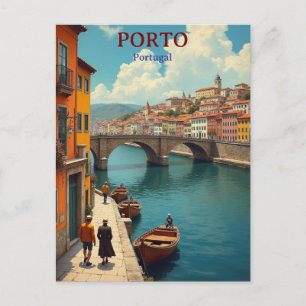 Porto Portugal Vintage-Reiseillustration Postkarte