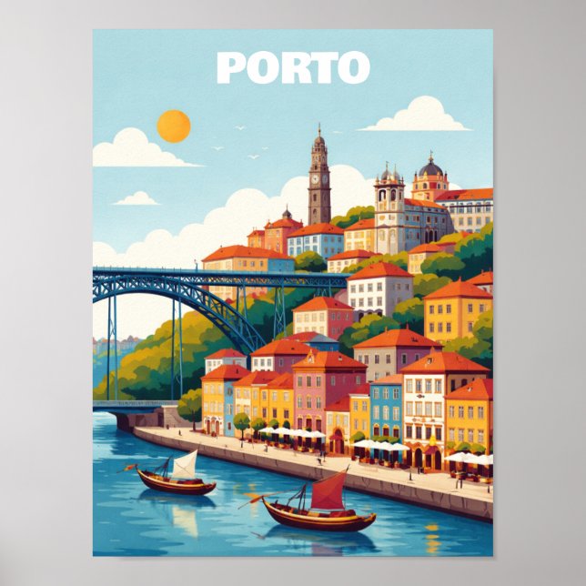 Porto Portugal Vintage Travel Art Poster (Vorne)