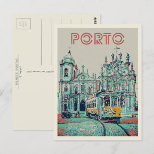Porto-Straßenbahn und Kirchenillustrierung Portuga Postkarte