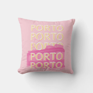 Porto Travel Art, Portugal, Pink, Preppy Kissen