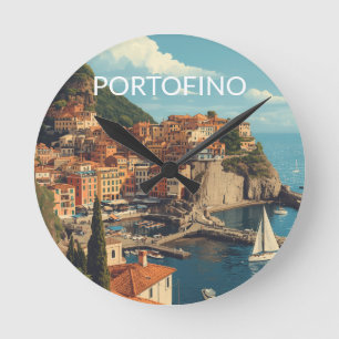 Portofino Genova Italien im Vintage-Stil Runde Wanduhr