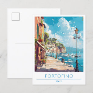 Portofino Italien Art Vintage Postkarte