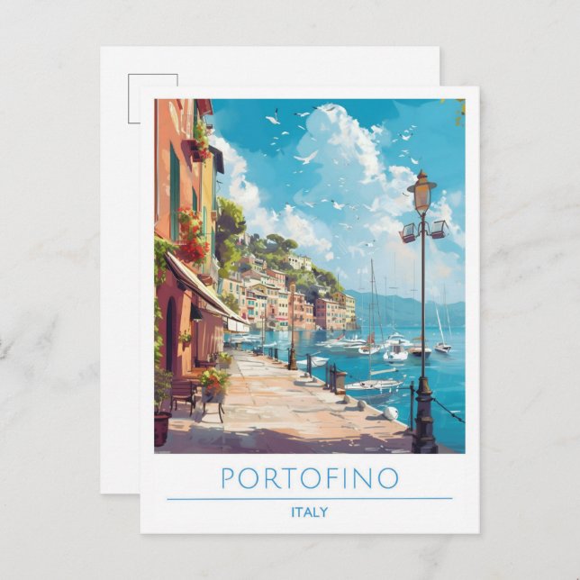 Portofino Italien Art Vintage Postkarte (Vorne/Hinten)