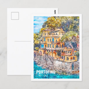 Portofino Italien Berühmte Wasserfarbenskizze Postkarte