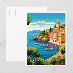 Portofino Italien Kunst Vintage Reise Illustration Postkarte