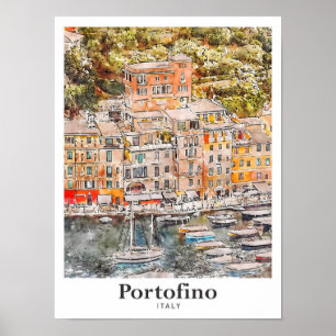 Portofino Italien Reise Wasserfarbe Handgezeichnet Poster