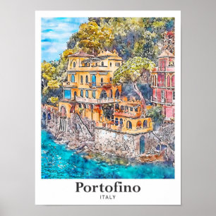 Portofino Italien Reisen Wasserfarbenhandzeichnung Poster