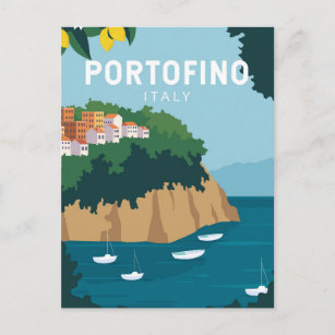 Portofino Italien Retro Reisen Vintag Postkarte